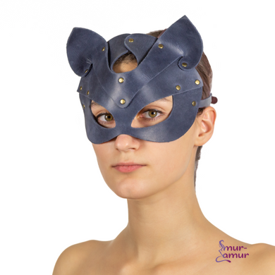 Преміум маска кішечки LOVECRAFT, натуральна шкіра, блакитна, подарункова упаковка фото і опис