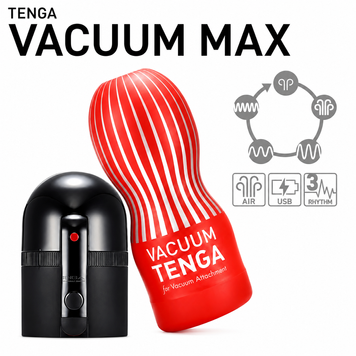Вакуумна насадка Tenga VACUUM MAX + мастурбатор Tenga Vacuum Cup, 5 режимів роботи