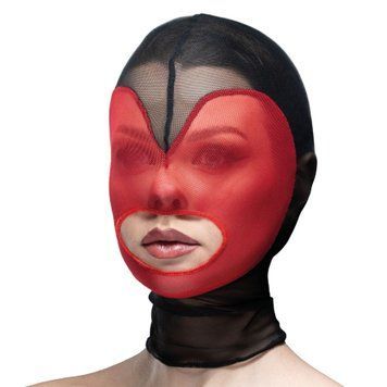 Маска серце сітка з відкритим ротом Feral Feelings - Hearts Mask Black/Red фото і опис