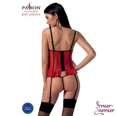 Корсет з відкритими грудьми CHERRY CORSET red XXL/3XL -Passion Exclusive, трусики, пажі, стрепи, обо фото і опис