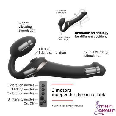 Безремневой вибрострапон с вакуумной стимуляцией Strap-On-Me MULTI ORGASM Black XL, регулируемый фото и описание