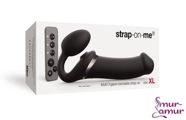 Безремневой вибрострапон с вакуумной стимуляцией Strap-On-Me MULTI ORGASM Black XL, регулируемый фото и описание