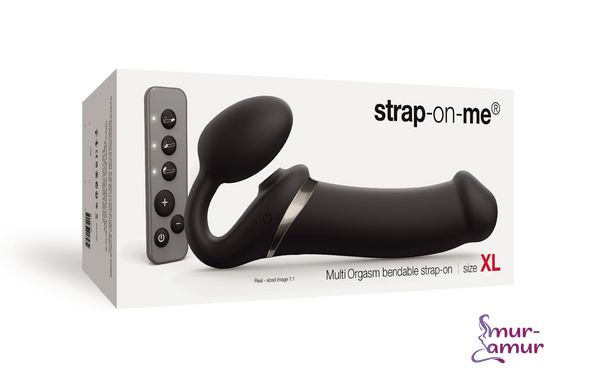 Безремневой вибрострапон с вакуумной стимуляцией Strap-On-Me MULTI ORGASM Black XL, регулируемый фото и описание