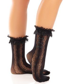 Носочки ажурные Leg Avenue Mini Bow Lace Anklet, черные, с рюшами, декор &mdash; бантики фото и описание