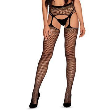 Чулки-стокинги из сетки разного размера Obsessive Garter stockings S815 S/M/L, черные, с доступом фото и описание