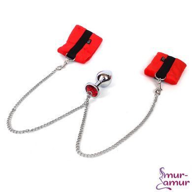 Наручники с металлической анальной пробкой Art of Sex Handcuffs with Metal Anal Plug size M Red