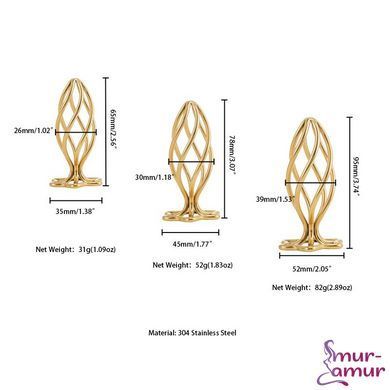 Металева анальна пробка LOCKINK SEVANDA Hollow Spiral Golden, S, золотиста, діаметр 2,6 см