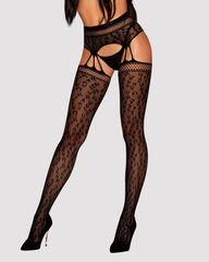 Сетчатые чулки-стокинги под леопард Obsessive Garter stockings S817 S/M/L, имитация гартеров, с дост фото и описание