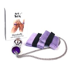 Наручники з металевою анальною пробкою Art of Sex Handcuffs with Metal Anal Plug size M Purple фото і опис