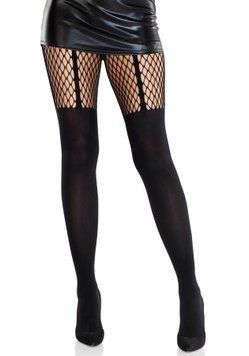 Колготки Leg Avenue Garter Illusion Tights with Net Detail One Size Black фото и описание