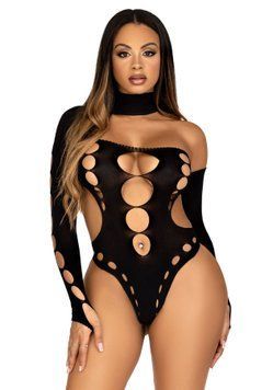 Бесшовное боди на одно плечо Leg Avenue Seamless thong back bodysuit, One Size, черное фото и описание