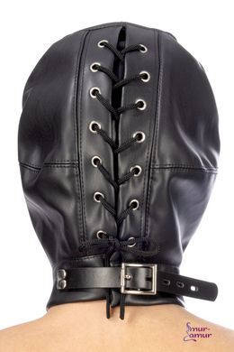 Капюшон для БДСМ зі знімною маскою Fetish Tentation BDSM hood in leatherette with removable mask фото і опис