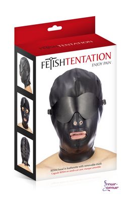 Капюшон для БДСМ со съемной маской Fetish Tentation BDSM hood in leatherette with removable mask фото и описание