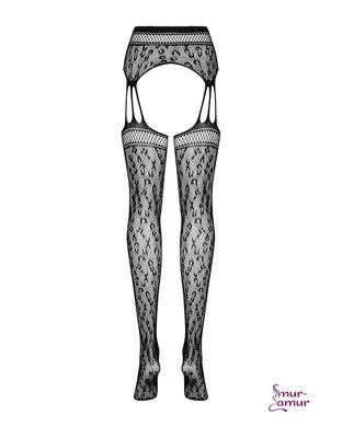 Сетчатые чулки-стокинги под леопард Obsessive Garter stockings S817 S/M/L, имитация гартеров, с дост фото и описание