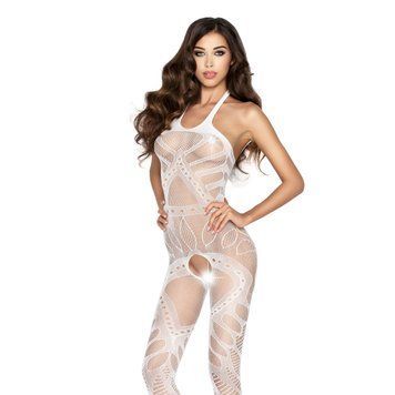 Бодістокінг Passion BS037 white, комбінезон, відкрита спина, халтер фото і опис