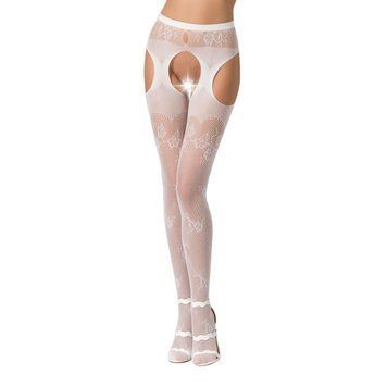 Сексуальные колготки-бодистокинги Passion S022 One Size, White, имитация чулок и пояса с гартерами фото и описание