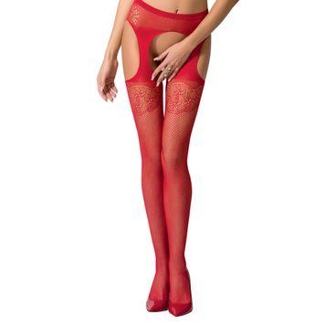 Эротические колготки-бодистокинг Passion S005 red, имитация чулок и пояса для чулок фото и описание