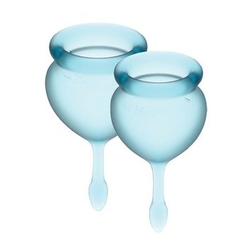 Набор менструальных чаш Satisfyer Feel Good (light blue), 15мл и 20мл, мешочек для хранения фото и описание