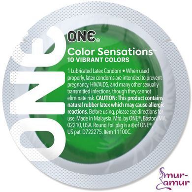 Презерватив ONE Color Sensations ONE with nature, 1 шт, зелений, гладенький, зі змазкою