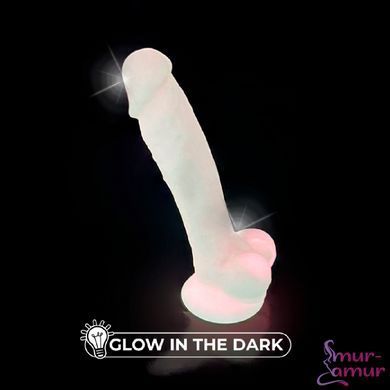 Фалоімітатор SilexD Johnny Pink Glow in the dark, двошаровий, силікон+Silexpan, діаметр 3,5см