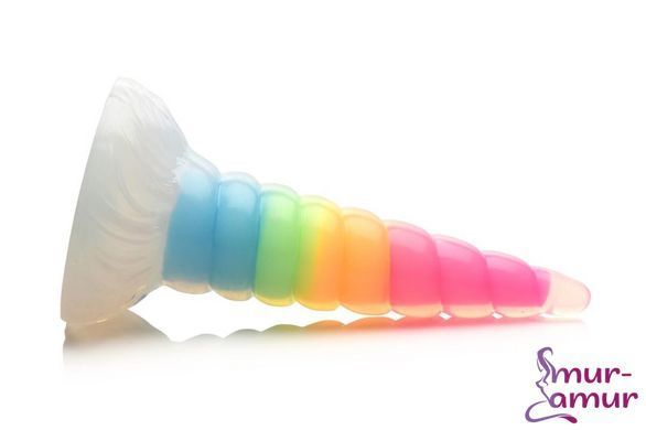 Фэнтезийный фаллоимитатор Creature Cocks Luminescent Rainbow Silicone Dildo, светится в темноте, 19,6 см