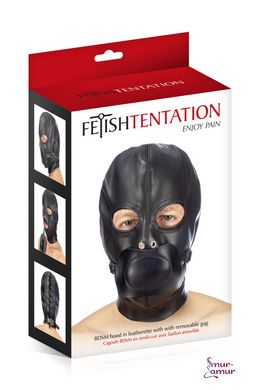 Капюшон з кляпом для БДСМ Fetish Tentation BDSM hood in leatherette with removable gag фото і опис