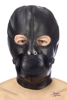 Капюшон з кляпом для БДСМ Fetish Tentation BDSM hood in leatherette with removable gag фото і опис
