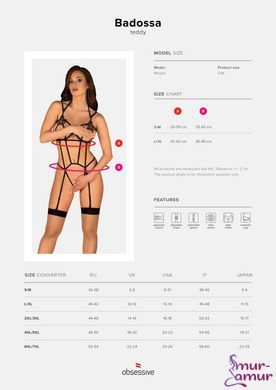 Боді зі стреп із доступом Obsessive Badossa crotchless teddy S/M, чорний фото і опис