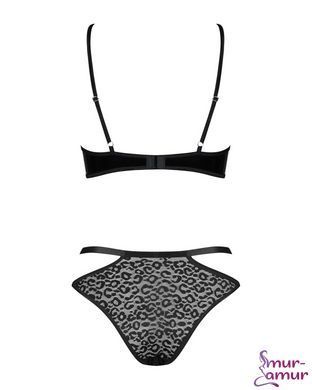 Эротический комплект под латекс со стрепами Obsessive Bagirela 2-pcs set S/M, черный, под леопард, б фото и описание