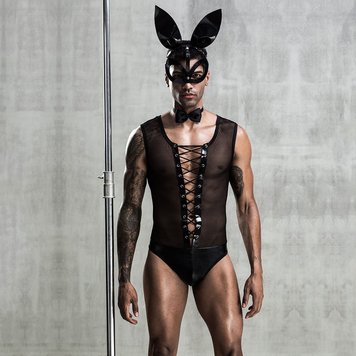 Эротический мужской костюм "Зайка Джонни" с маской, One Size Black фото и описание