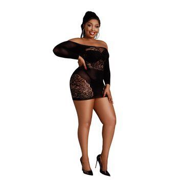Платье-бодистокинг Moonlight Plus Model 07 XL-XXXL Black, длинный рукав фото и описание