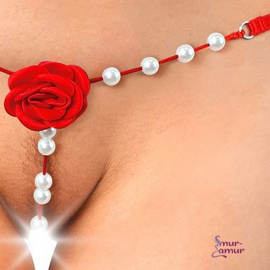 Сексуальні трусики з перлами та трояндочкою Aurora червоні, розмір XS-M фото і опис