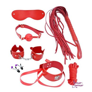 Набір MAI BDSM STARTER KIT Nº75: батіг, кляп, наручники, маска, нашийник з повідцем, мотузка, затиск фото і опис