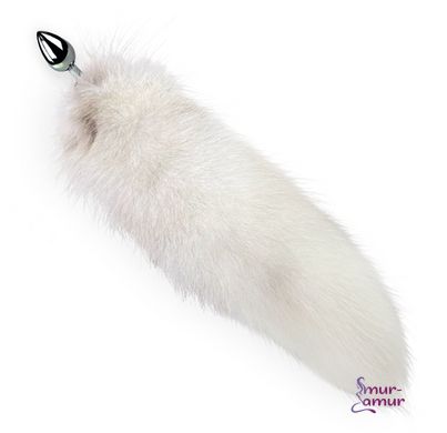 Металева анальна пробка з хвостом із натурального хутра Art of Sex size M White fox фото і опис