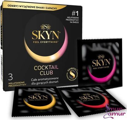 Презервативи SKYN Cocktail Club 3 шт, смаки Pina Colada, Cherry Sunrise та Passion Daiquiri