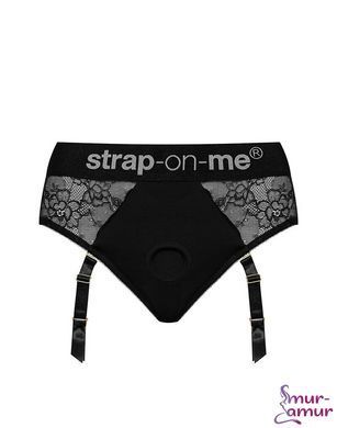 Кружевные трусы для страпона с подвязками для чулок Strap-On-Me DIVA HARNESS - S фото и описание