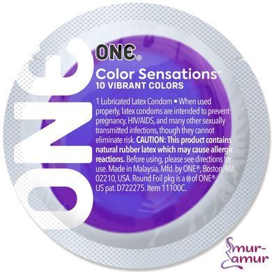 Презерватив ONE Color Sensations Pick ONE, 1 шт, фіолетовий, гладенький, зі змазкою