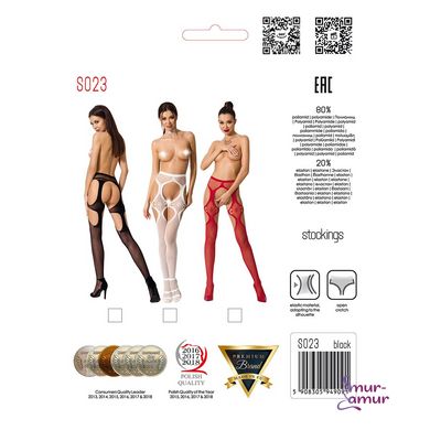 Еротичні колготки-бодістокінг Passion S023 red, імітація панчох із сексі ромбами та пояском фото і опис