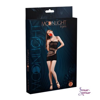 Мини-платье на одно плечо Moonlight Model 12 XS-L Black, вертикальная бахрома фото и описание