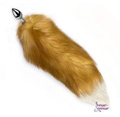 Металева анальна пробка з хвостом із натурального хутра Art of Sex size M Red fox фото і опис