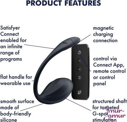 Смарт-виброяйцо Satisfyer Ribbed Petal Connect App Black, управление со смартфона, пульт ДУ фото и описание