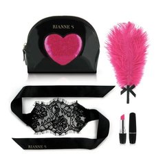 Романтичний набір Rianne S: Kit d'amour: вибропуля, пір'їнка, маска, чохол-косметичка Black/Pink фото і опис