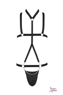 Комплект мужского белья из стреп Passion 039 Set Andrew L/XL Black, стринги, шлейка фото и описание