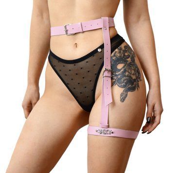 Гартер на ногу Art of Sex - Naomi з написом SEXY, натуральна шкіра, розмір XS-2XL, колір рожевий фото і опис