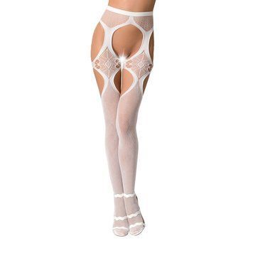Эротические колготки-бодистокинги Passion S023 One Size, White, имитация чулок с ромбами и пояском фото и описание