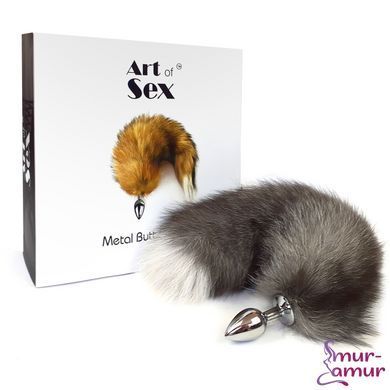 Металлическая анальная пробка с хвостом из натурального меха Art of Sex size M Artctic fox