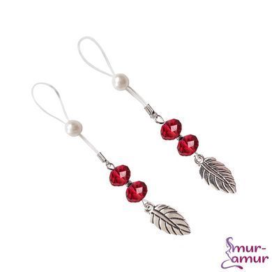 Украшения с бусинами и листиком для сосков Art of Sex &ndash; Nipple Jewelry Leaf, красные фото и описание