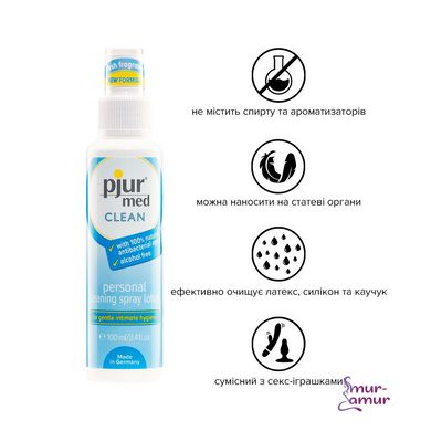 Очищающий спрей pjur med CLEAN 100 мл для нежной кожи и игрушек, антибактериальный фото и описание