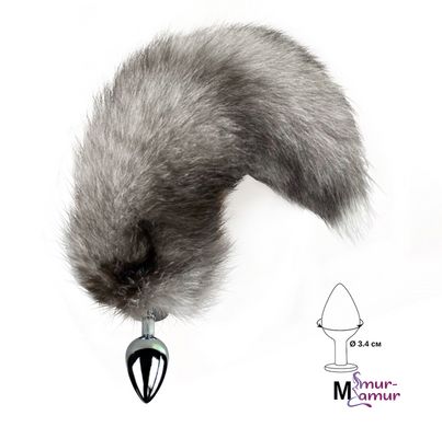 Металлическая анальная пробка с хвостом из натурального меха Art of Sex size M Artctic fox фото и описание