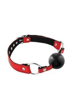 Кляп Fetish Tentation Premium Leather Gag with Silicone Ball (Red), силиконовый шарик фото и описание